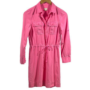 J. Crew Pink Midi Dress with Drawstring Waist and Long Sleeves